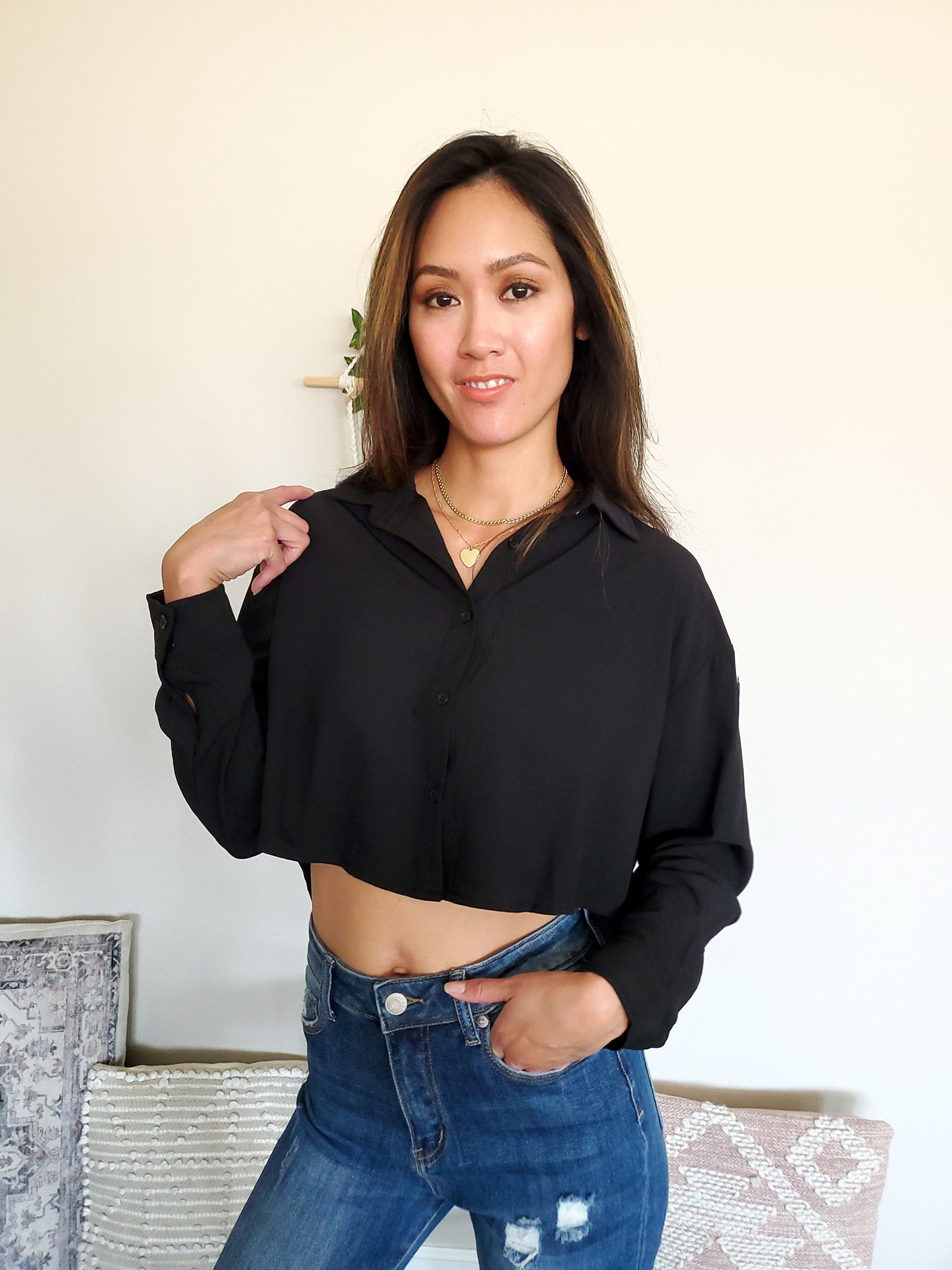 TENCEL CROPPED BUTTON DOWN SHIRT