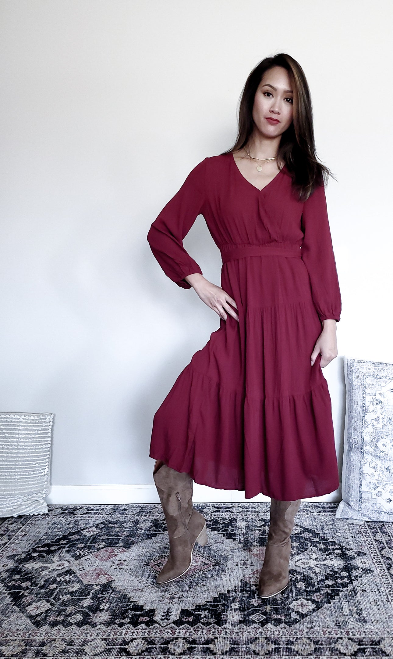 LONG SLEEVE SURPLICE DRESS S-2XL