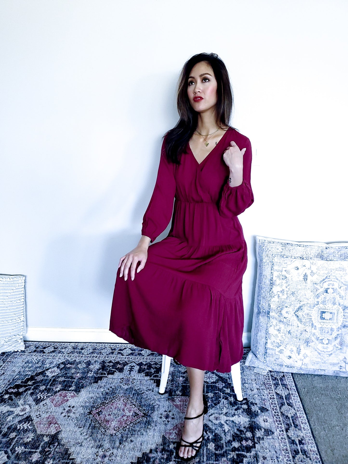 LONG SLEEVE SURPLICE DRESS S-2XL