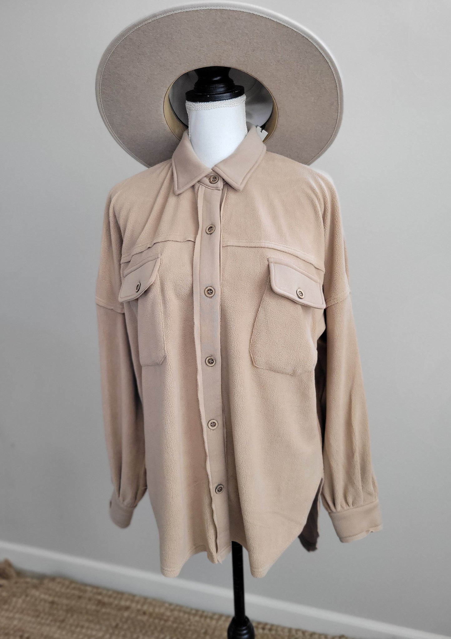 Sunset FLeece Oversized Shacket-Tan