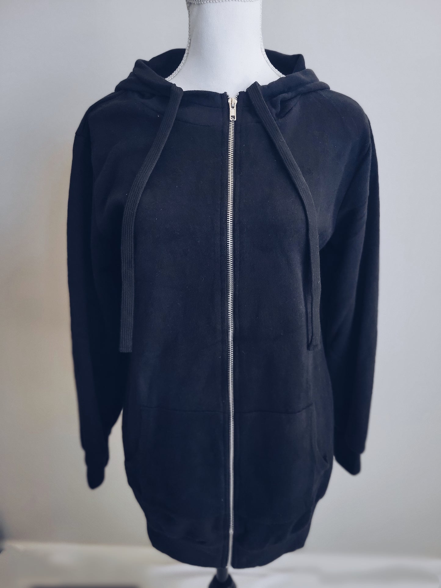 Zip Up Long Hoodie Jacket Tunic Sweatshirt Black