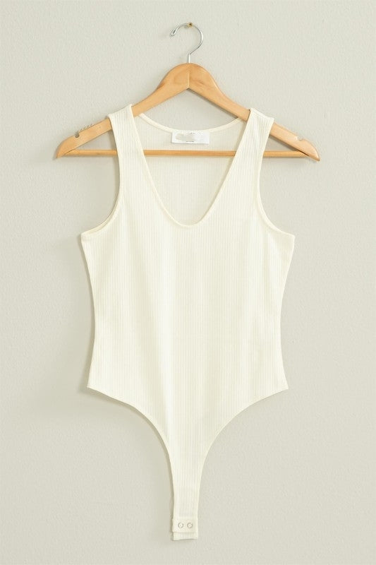 RIBBED TANK BODYSUIT- CREME