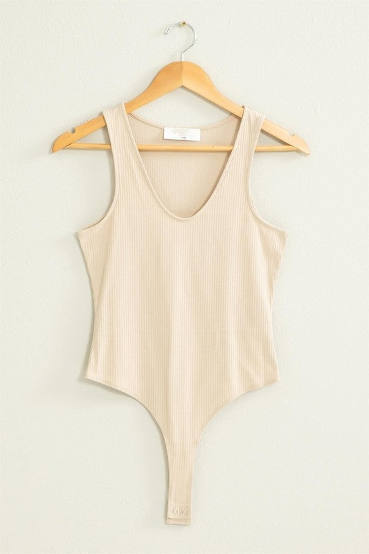 RIBBED TANK BODYSUIT- KHAKI