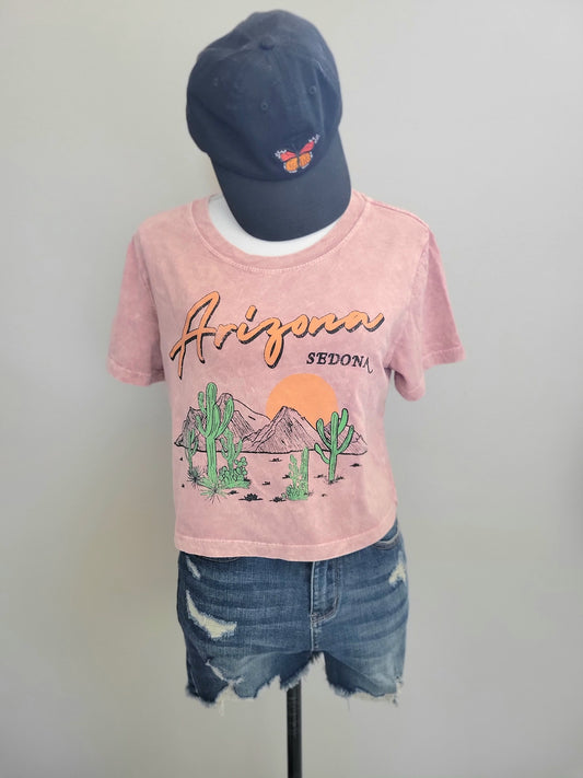 Mineral Pink ARIZONA SEDONA Cotton graphic crop top