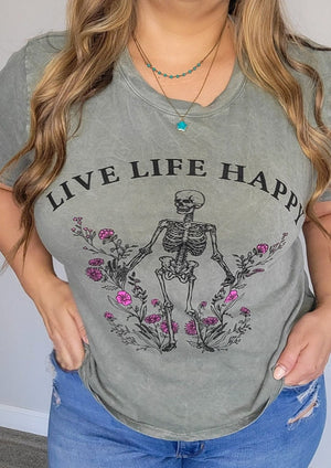 LIVE LIFE HAPPY Mineral Sage Cotton graphic tee