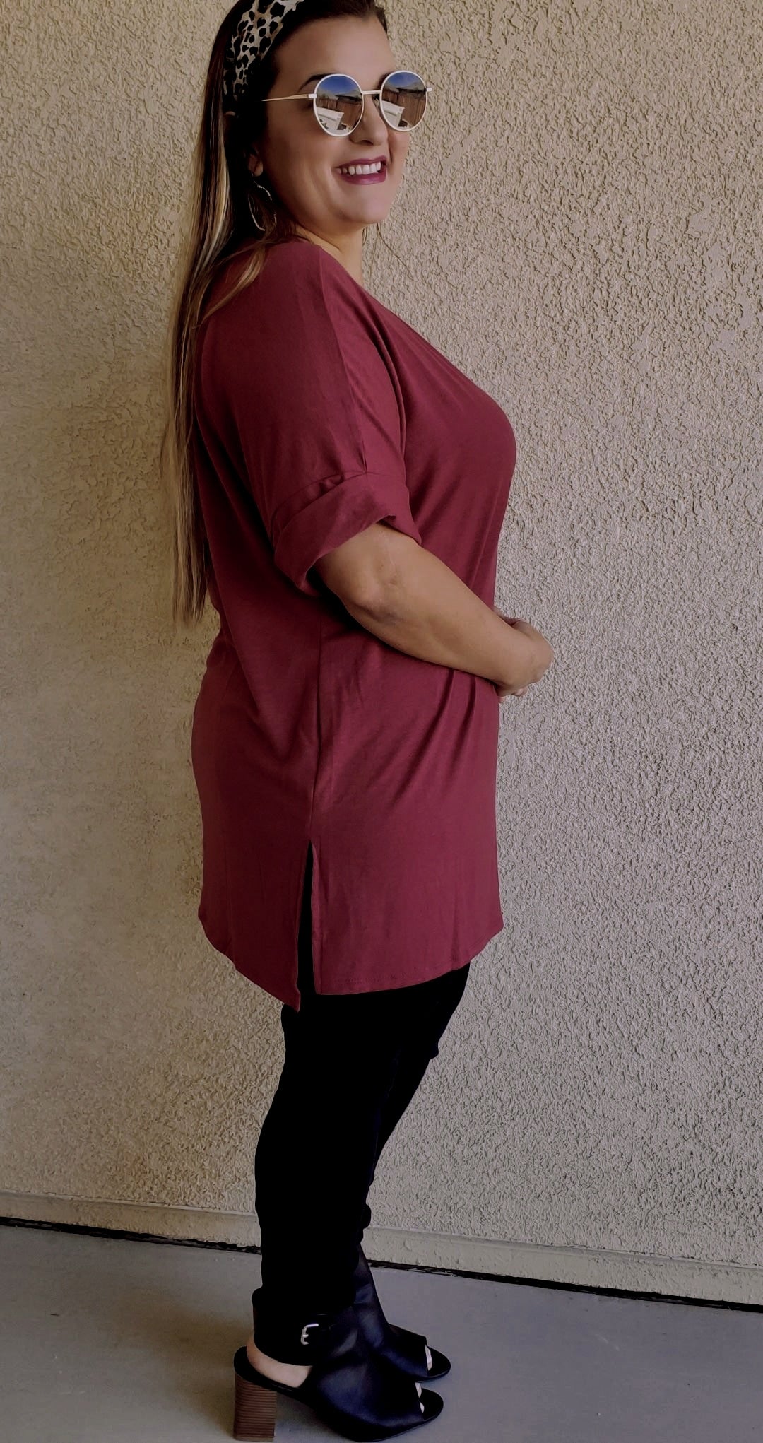 Cuffed  Curvy Short Sleeve Rust Top