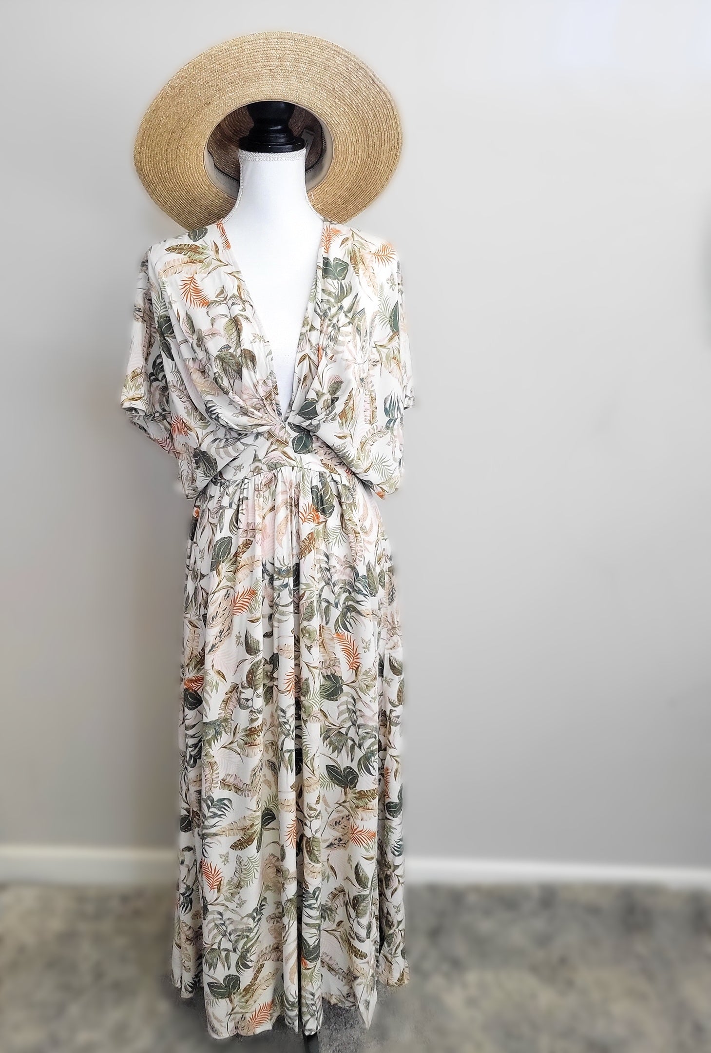 Dreaming of Paradice Tropical Plunge Neck Maxi Dress
