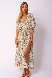 Dreaming of Paradice Tropical Plunge Neck Maxi Dress