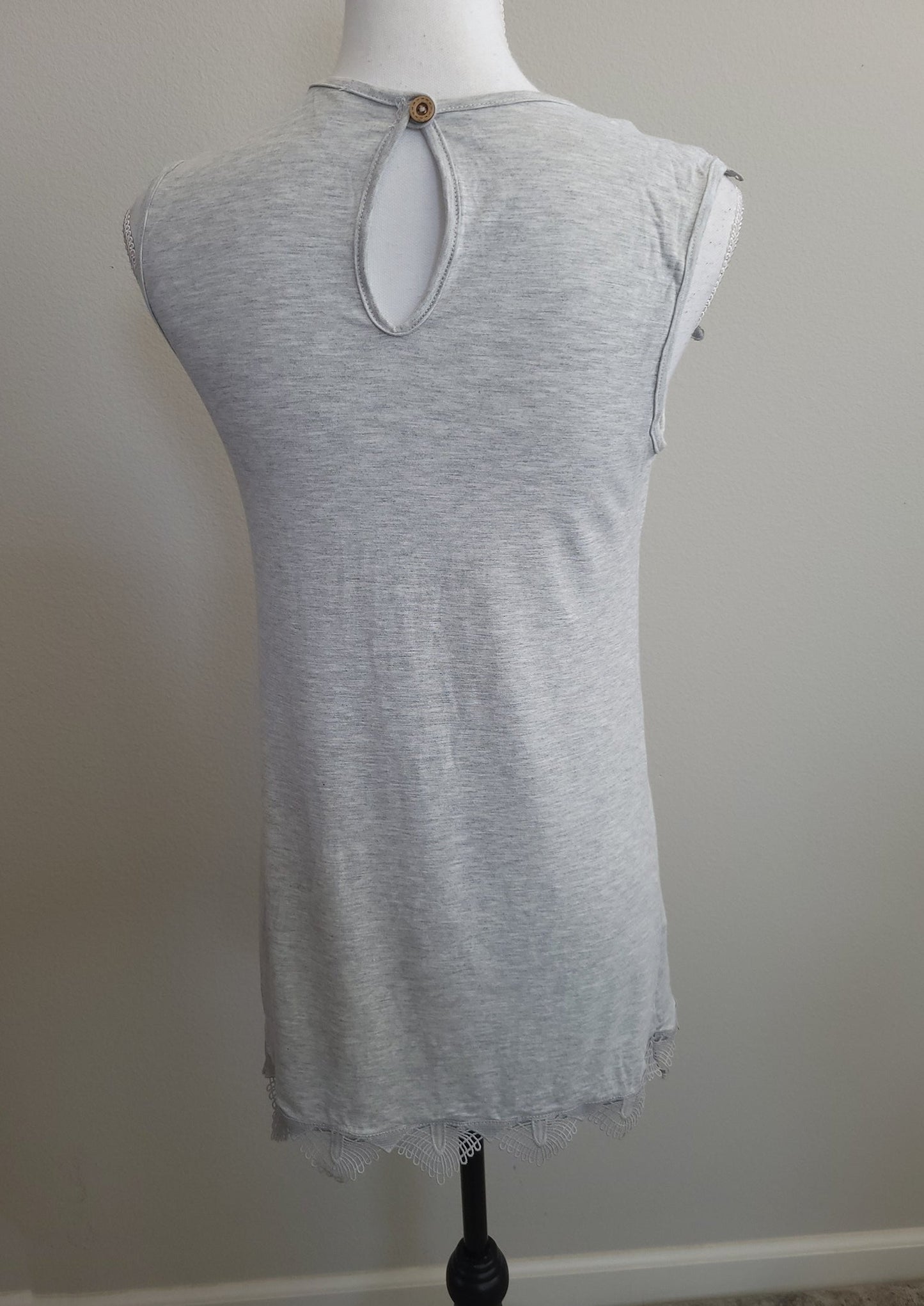 Embroidery Lace Trim Lace Grey Tank Top S-XL