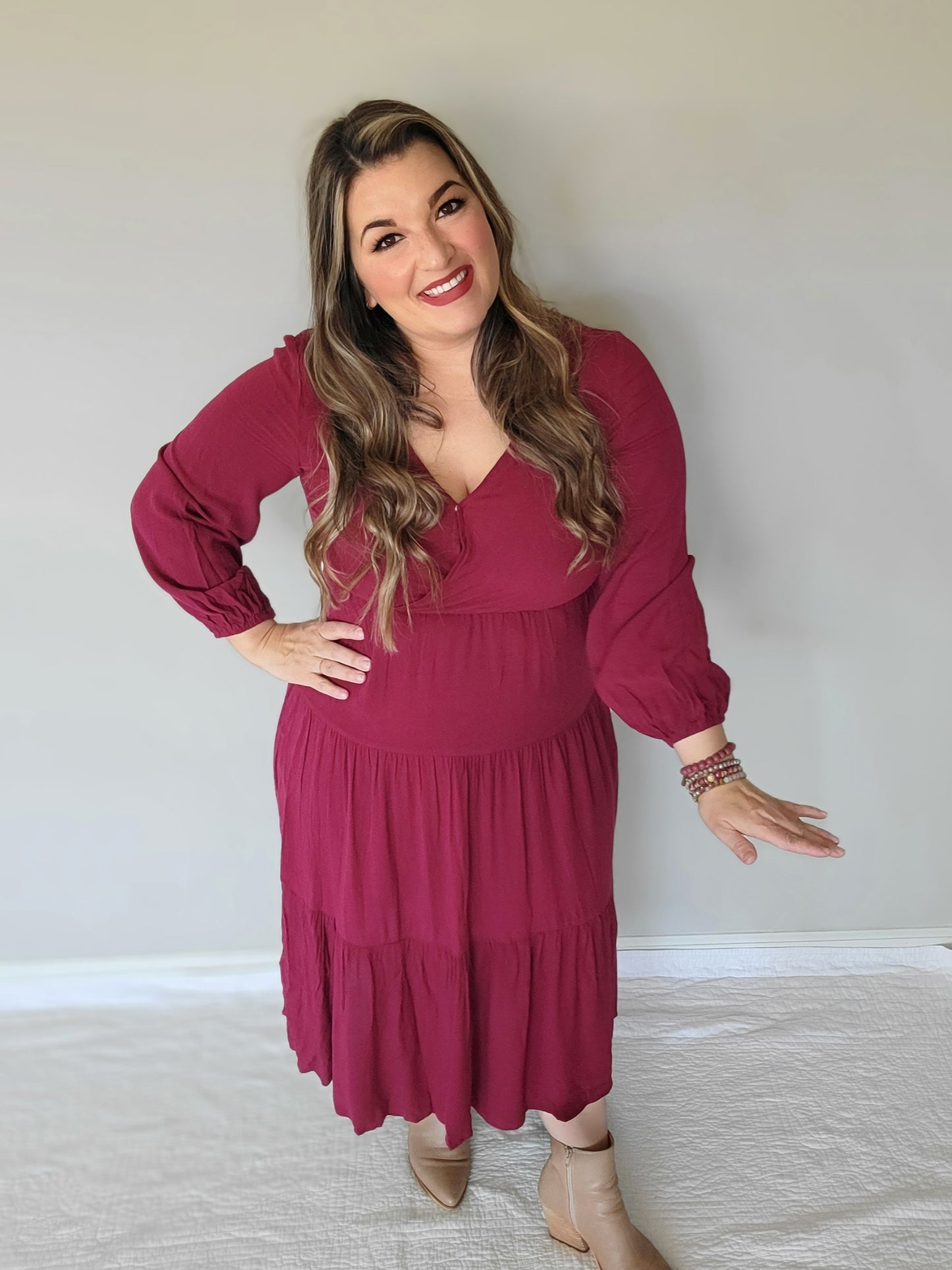 LONG SLEEVE SURPLICE DRESS S-2XL