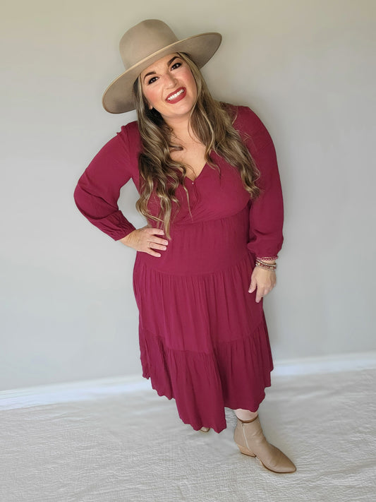 LONG SLEEVE SURPLICE DRESS S-2XL