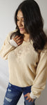 Lace Waffle Knit Top-Taupe