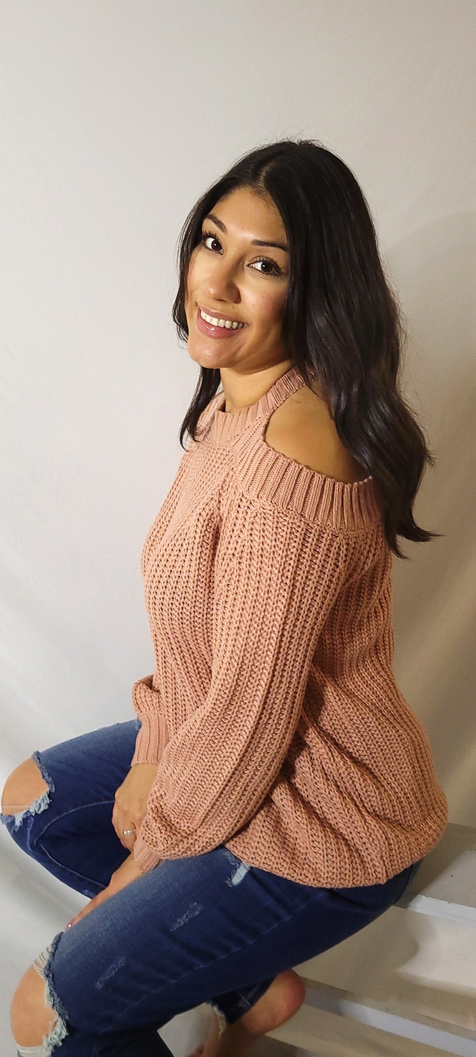 Cold Shoulder Sweater With Back Hole Detail
