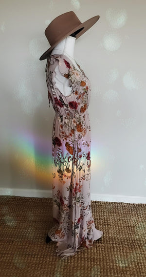Floral Ruffle Sleeves Maxi Dress