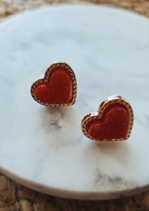 Heart Druzy Stone  Earrings- Red
