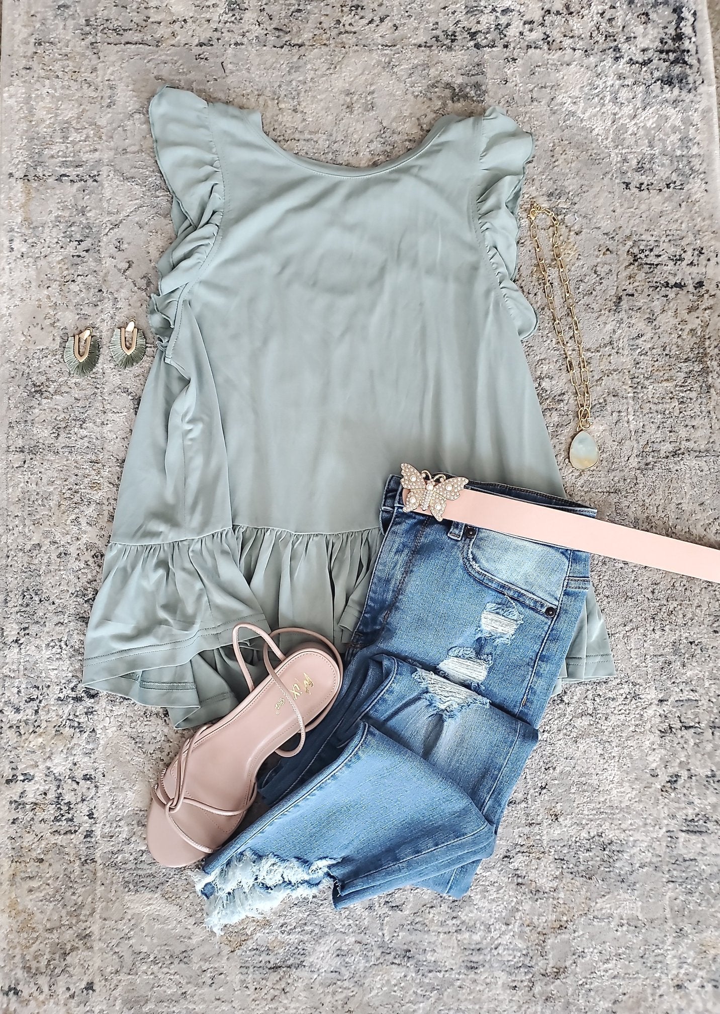 Sage Ruffled Sleeveless Top