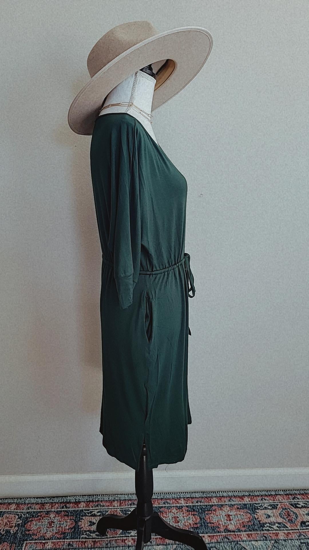 Drawstring Waist Knee Length Dress with Pockets  S-XL