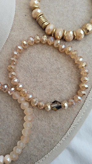 Faceted bead assorted stretch bracelet set-Nude