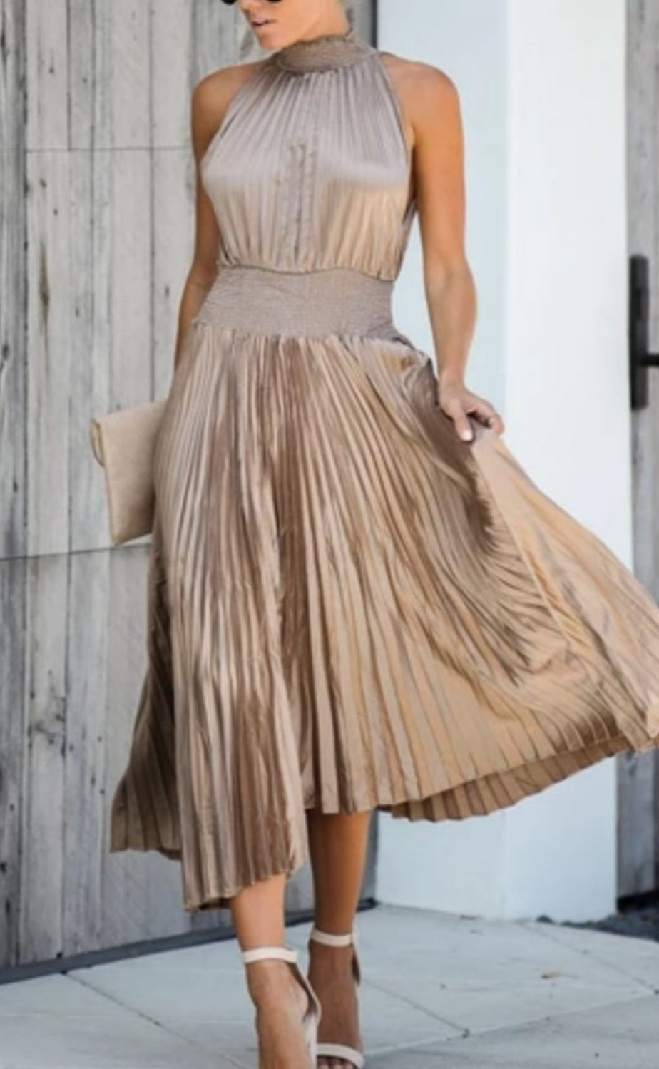 Bronzed  Beauty Pleated Midi Dress