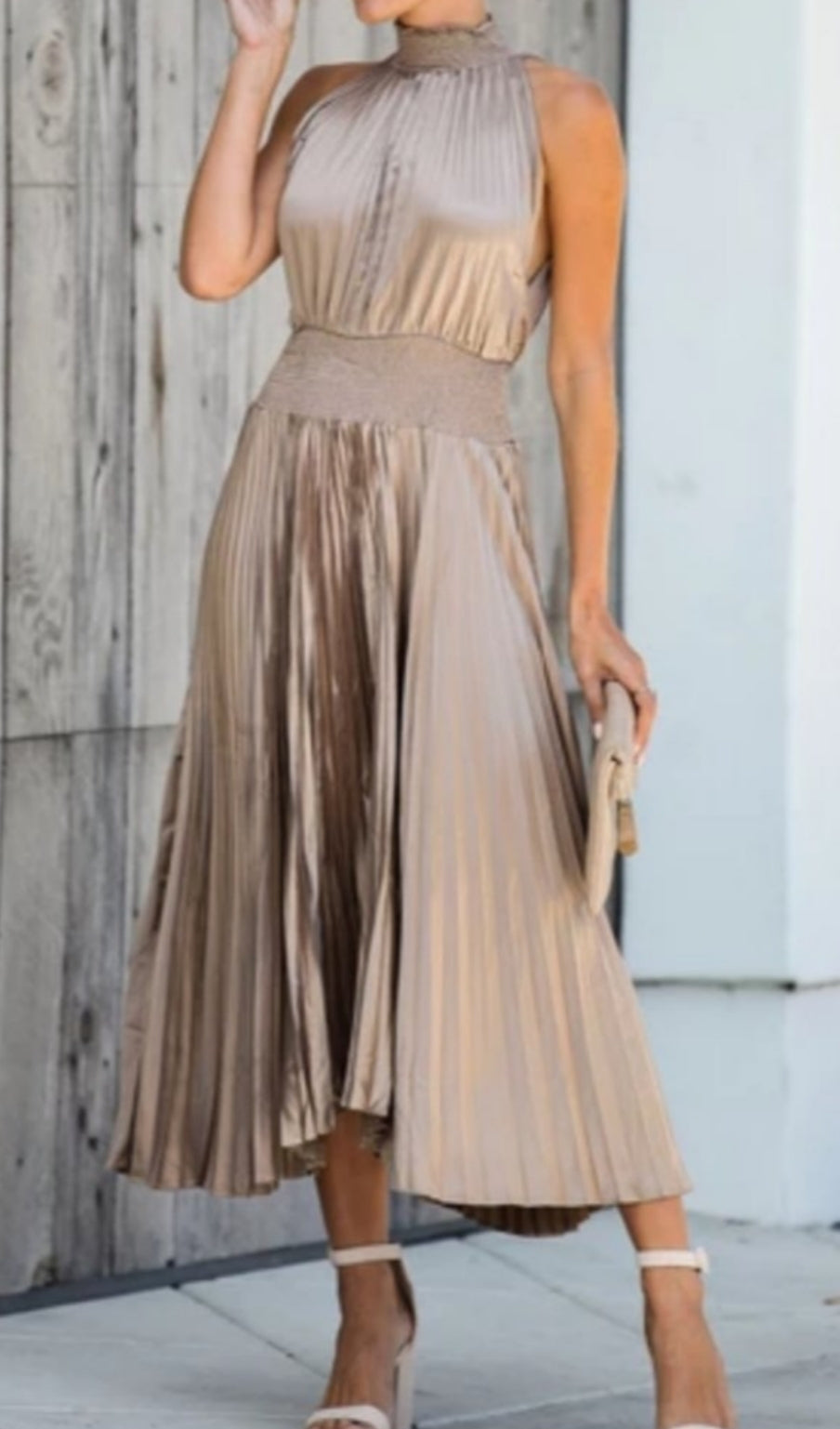 Bronzed  Beauty Pleated Midi Dress