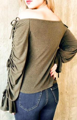 Long Sleeve Arm Detail Blouse Olive Green