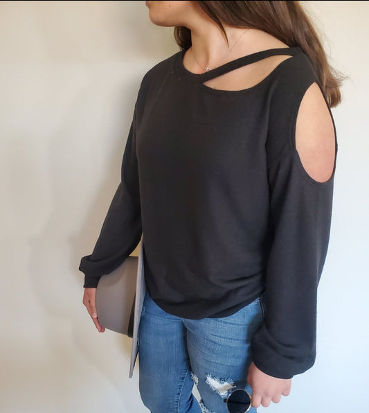 Curved Neck Cut Out Sweater Top ( S-XL)