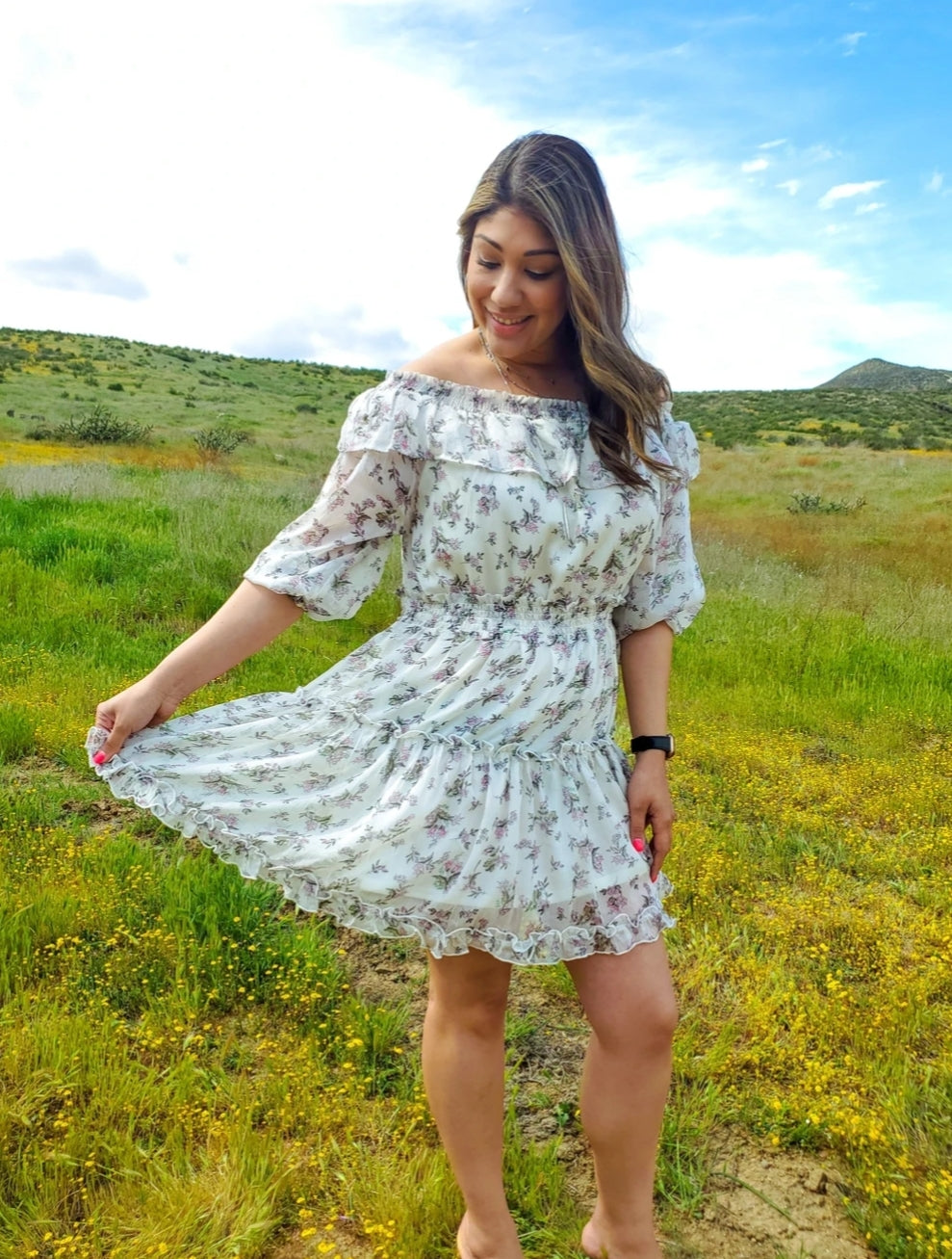 Floral Chiffon Elastic Waist Dress Large(10-12)