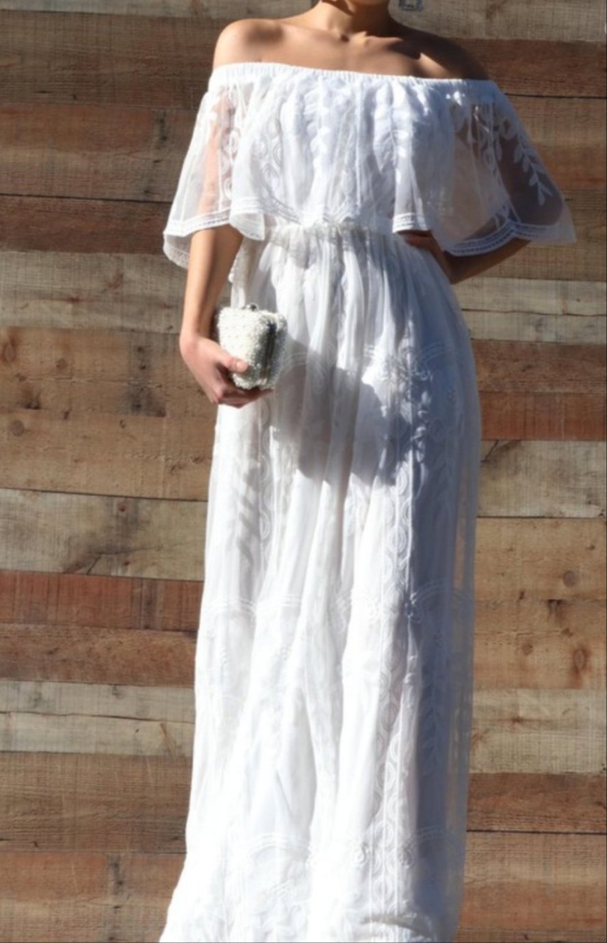 OFF SHOULDER LACE MAXI DRESS WHITE