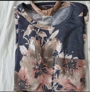 Oversized French Terry Floral TOP-NAVY