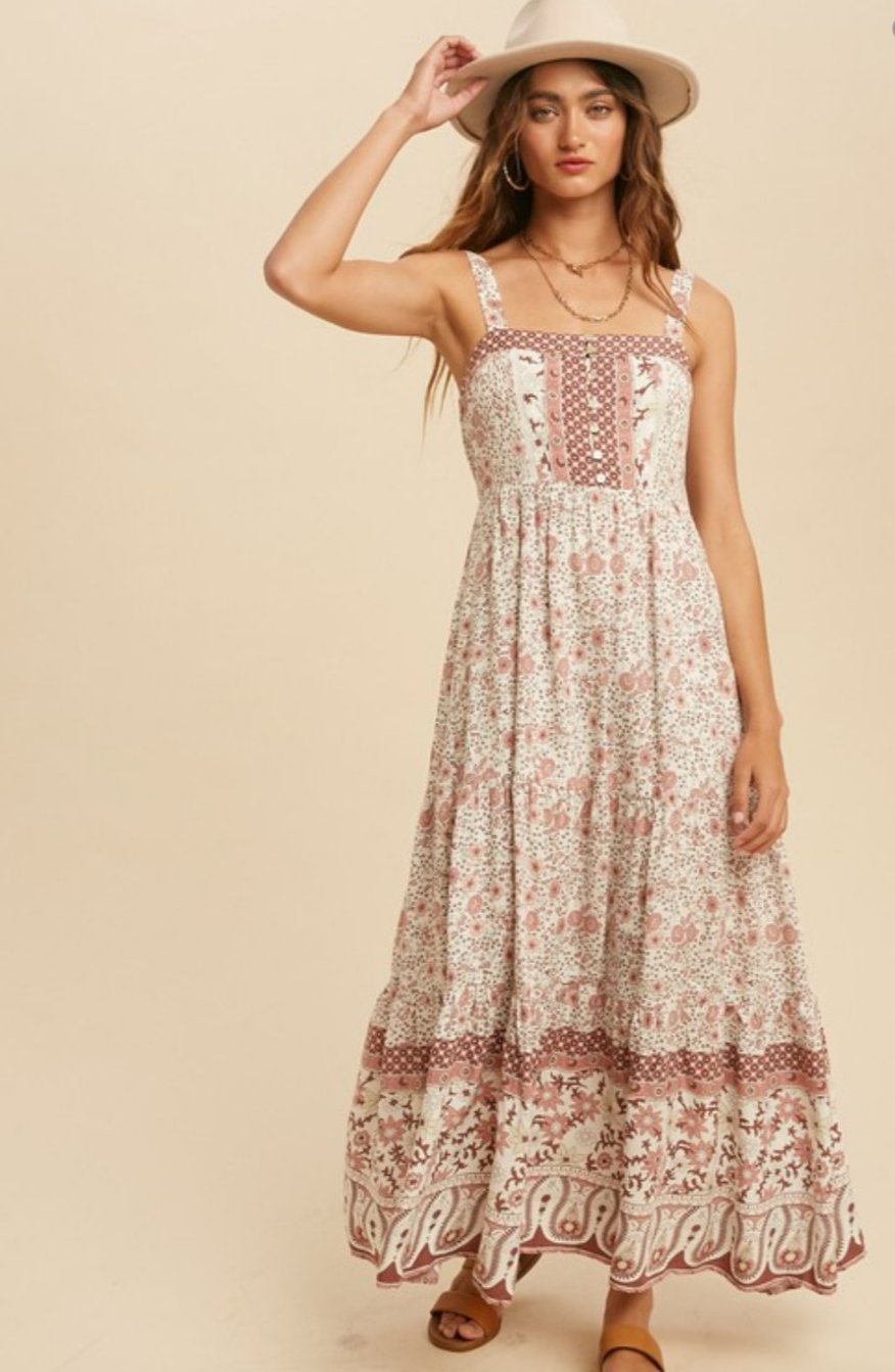 SQUARE NECK FLORAL PRINT MAXI DRESS