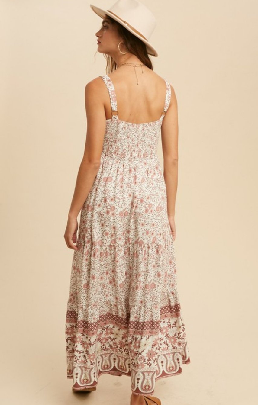 SQUARE NECK FLORAL PRINT MAXI DRESS