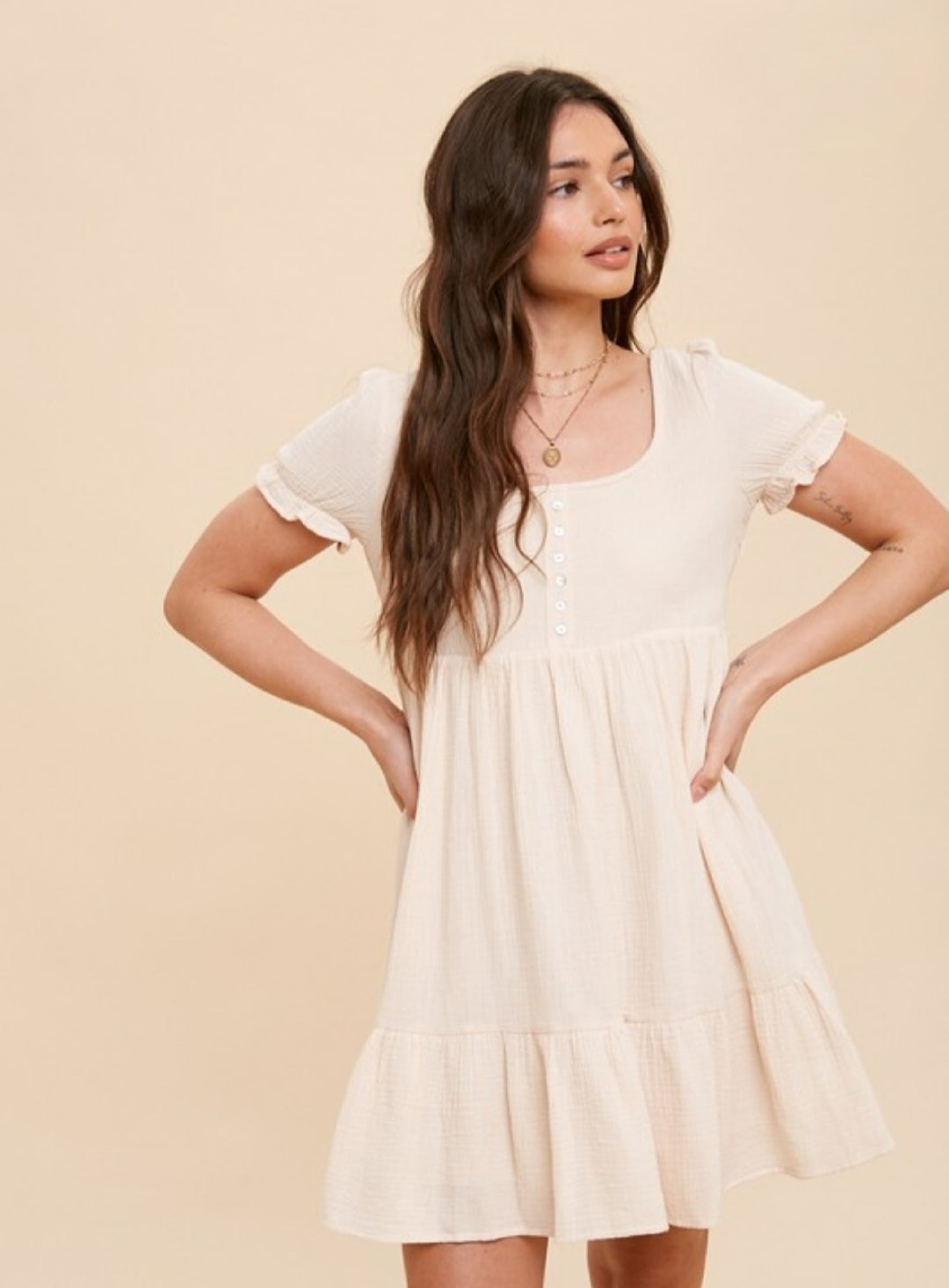 Cotton Gauze Babydoll Short Sleeve DRESS Large