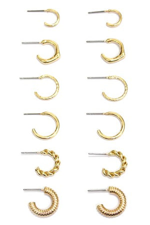 Mini Hoop Earring Set 6 Piece-GOLD