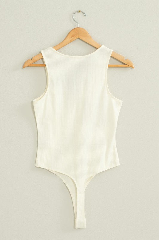 RIBBED TANK BODYSUIT- CREME