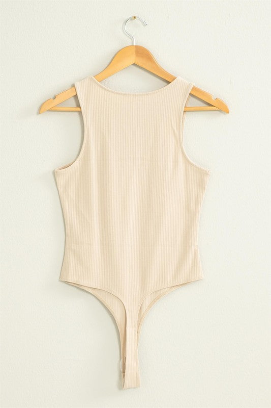 RIBBED TANK BODYSUIT- KHAKI