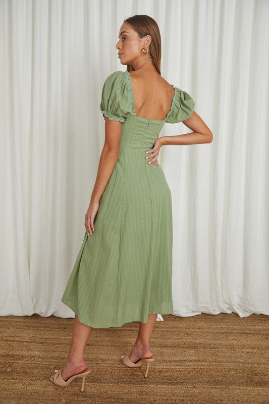 Garden Party Puff Sleeves Midi Dress