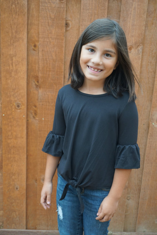 Black bell sleeve front tie top KIDS