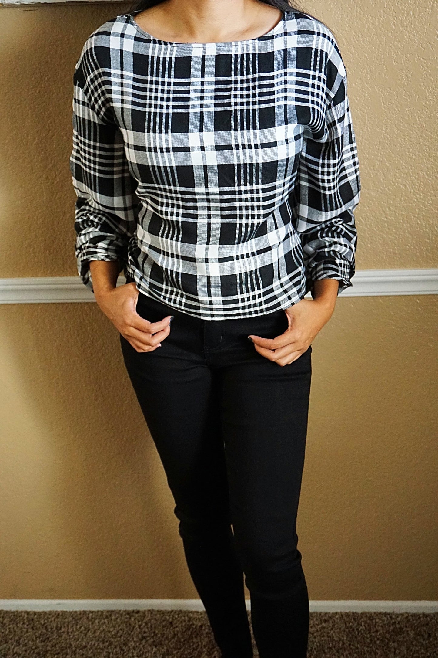 Long Sleeve Plaid Blouse