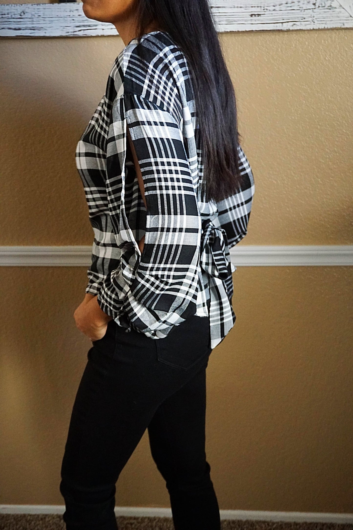 Long Sleeve Plaid Blouse