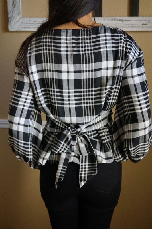 Long Sleeve Plaid Blouse