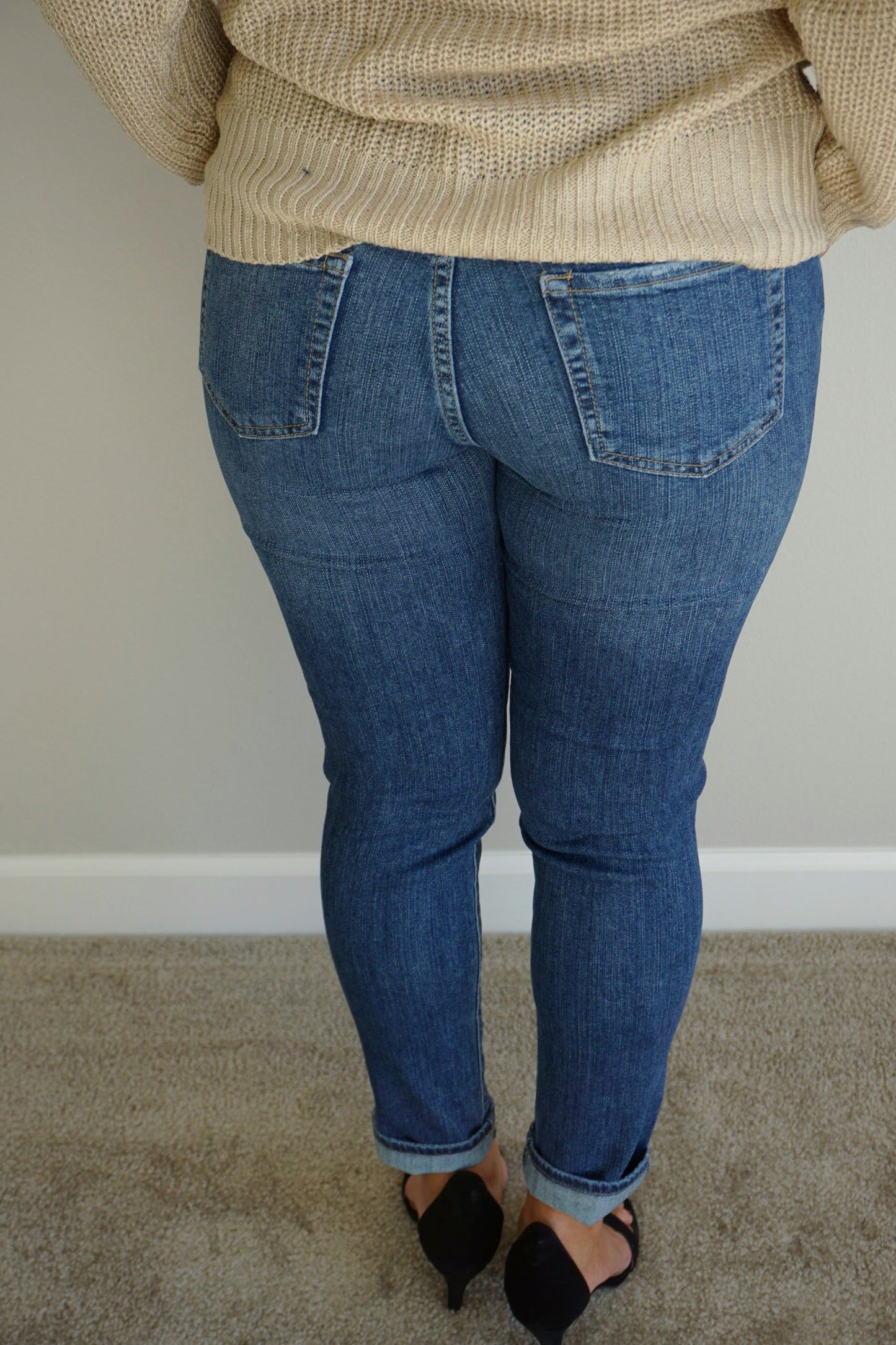 Mid rise blue distressed jeans