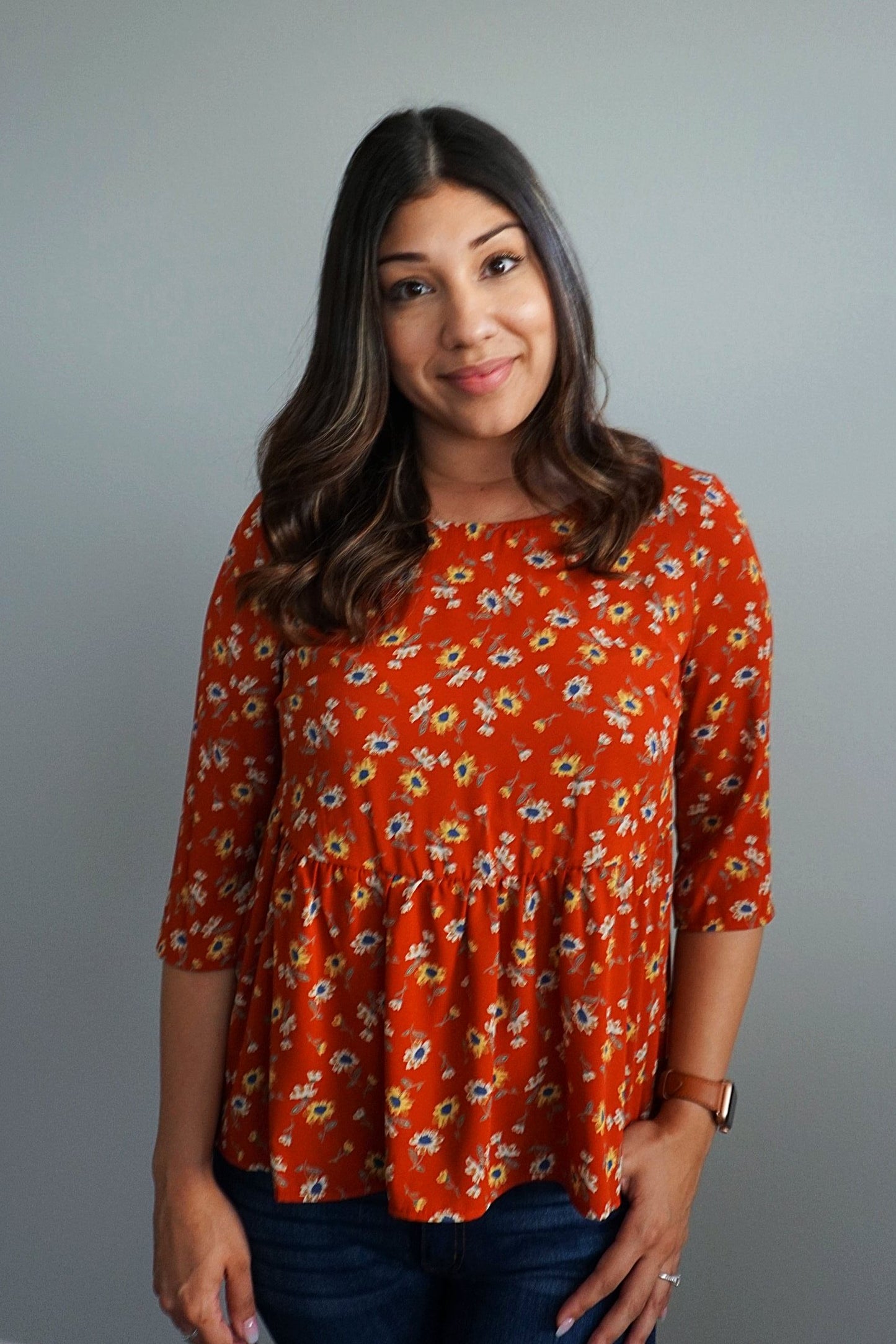 Rust Floral Baby doll Top