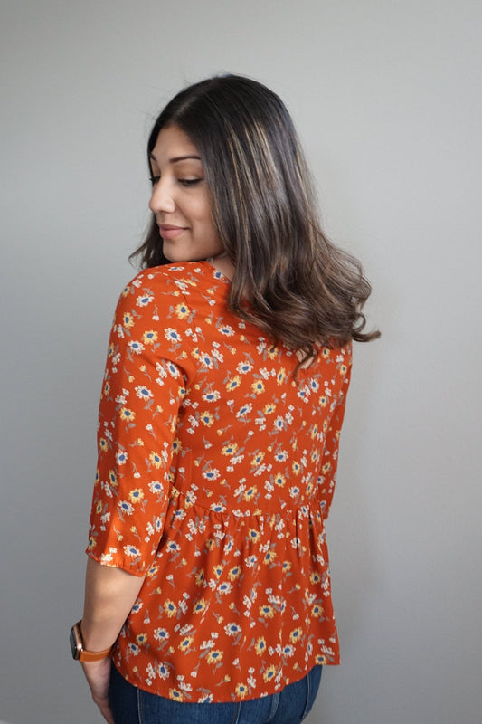 Rust Floral Baby doll Top