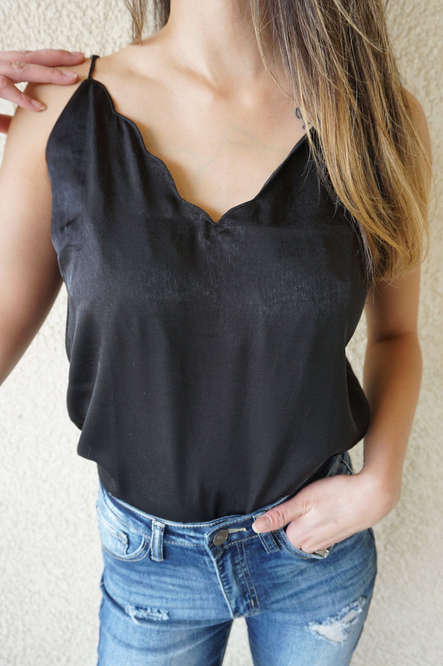 Scalloped Silky Cami Top